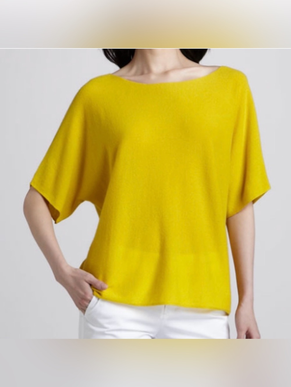 Vince Cashmere Citron Yellow Boatneck Short-Sleeve Lightweight Knit Top Med